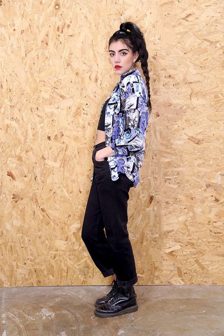 80's Abstract Blue Patterned Shirt