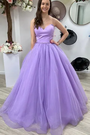 A-line Sweetheart Purple Tulle Long Prom Dress