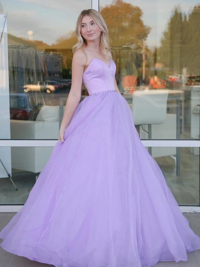 A-line Sweetheart Purple Tulle Long Prom Dress