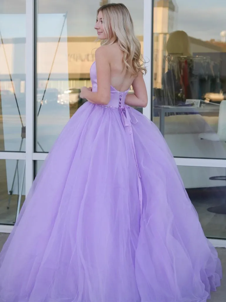 A-line Sweetheart Purple Tulle Long Prom Dress