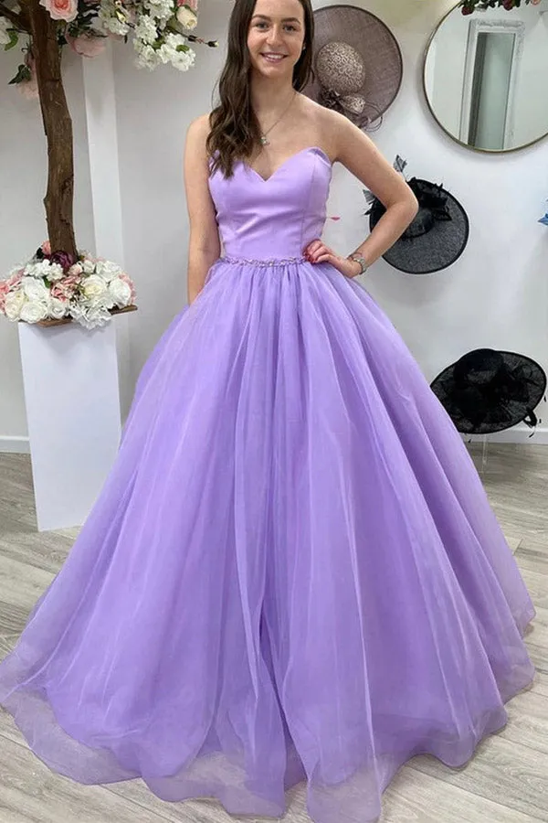 A-line Sweetheart Purple Tulle Long Prom Dress