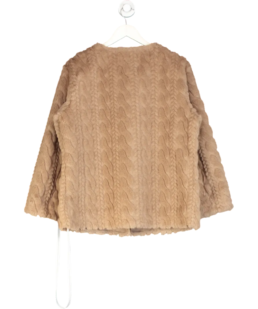 Aavelle Beige Faux Mink Cable Fur Jacket (camel) UK S