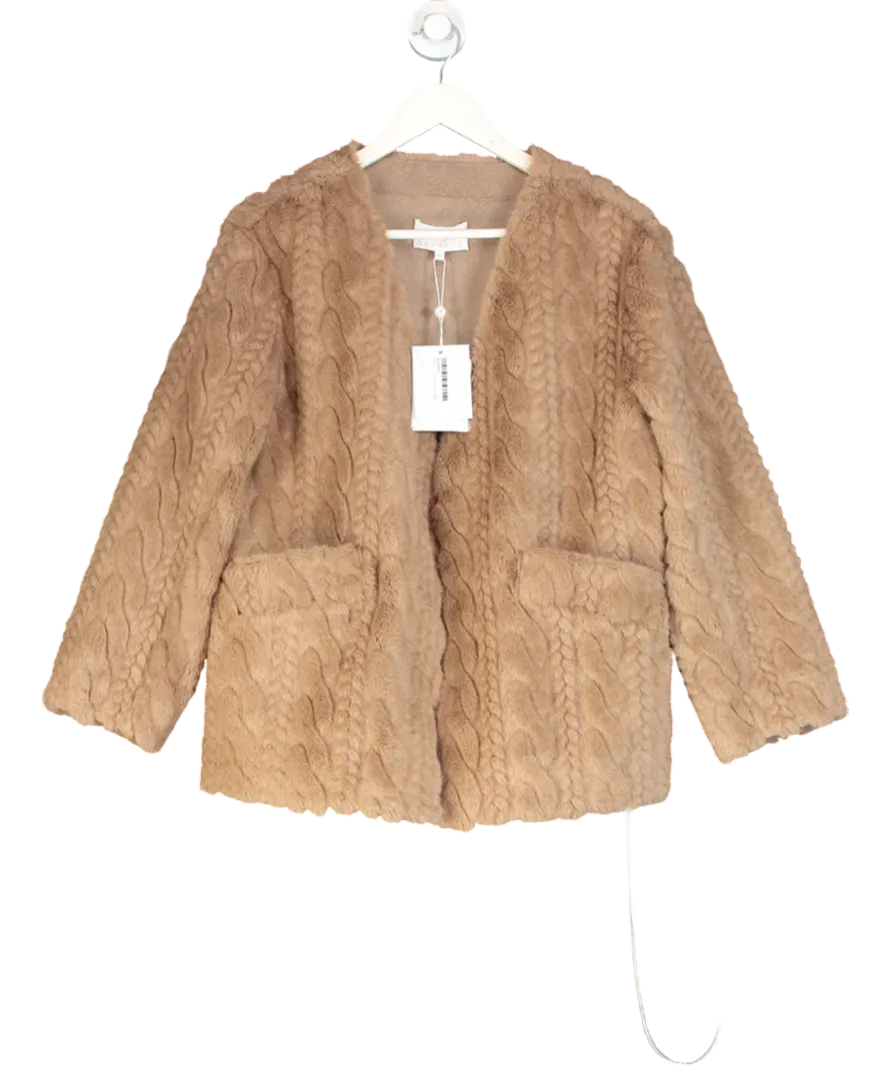 Aavelle Beige Faux Mink Cable Fur Jacket (camel) UK S