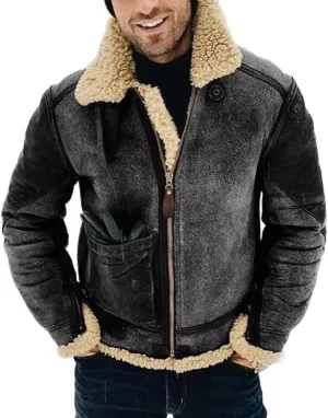 Akivide Men's Fleece Sherpa Lined Jackets Winter Warm Suede Casual Lapel Full Zip Bomber Coat Outerwear with Pockets