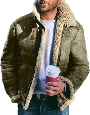 Akivide Men's Fleece Sherpa Lined Jackets Winter Warm Suede Casual Lapel Full Zip Bomber Coat Outerwear with Pockets