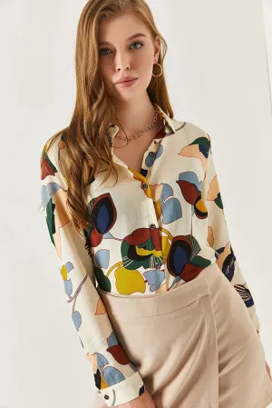 Armonika Women's Cream Patterned Long Sleeve Shirt