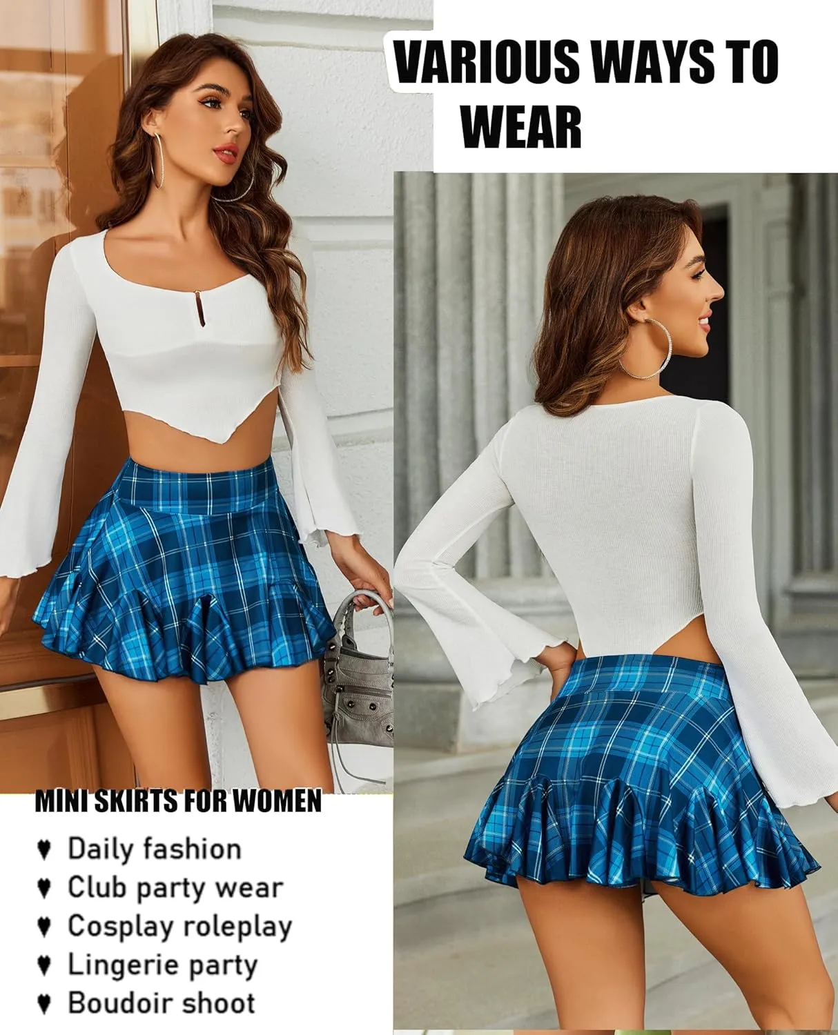 Avidlove Mini Skirt for Women Sexy Pleated Skirts High Waist Skater Skirt Ruffle Lingerie Skirts
