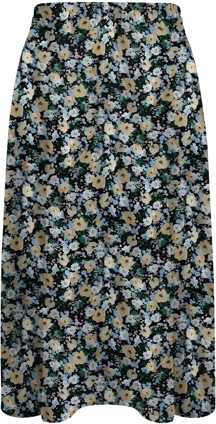 Beach Skirts for Women Drawstring Elastic Waist Summer Midi Skirt A Line Smocked Skirts Knee Length with Pockets