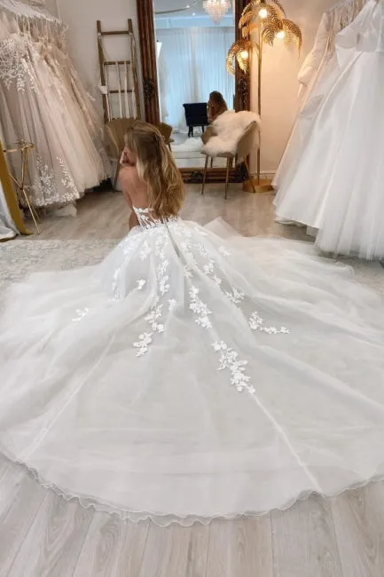 Beautiful Long A-line Sleeveless Split Wedding Dresses With Lace