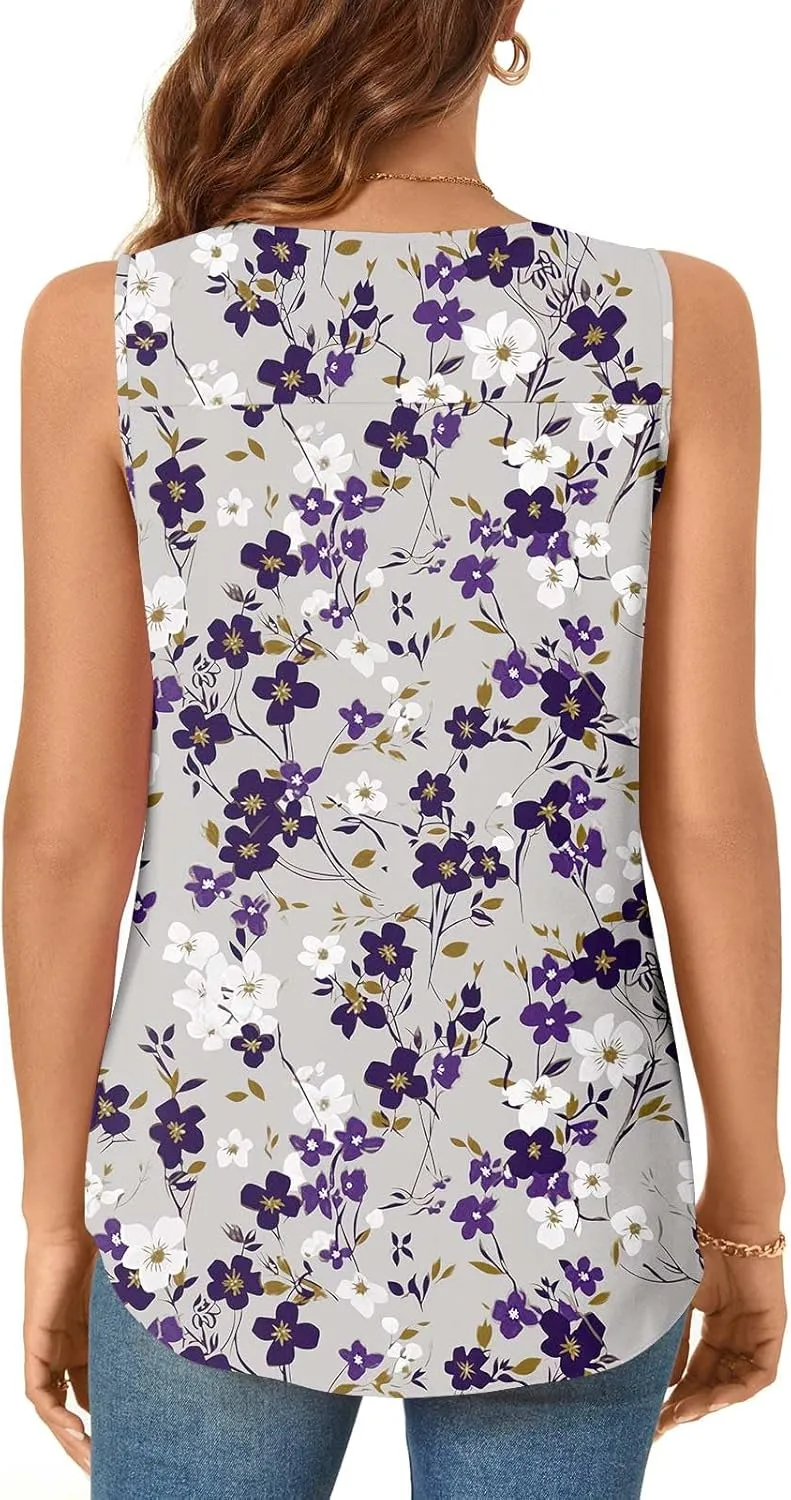 Bestbee Women's Sleeveless Chiffon Blouses Dressy Casual Tank Tops 2025 Summer Crew Neck Tunics Office Cute Work Shirts