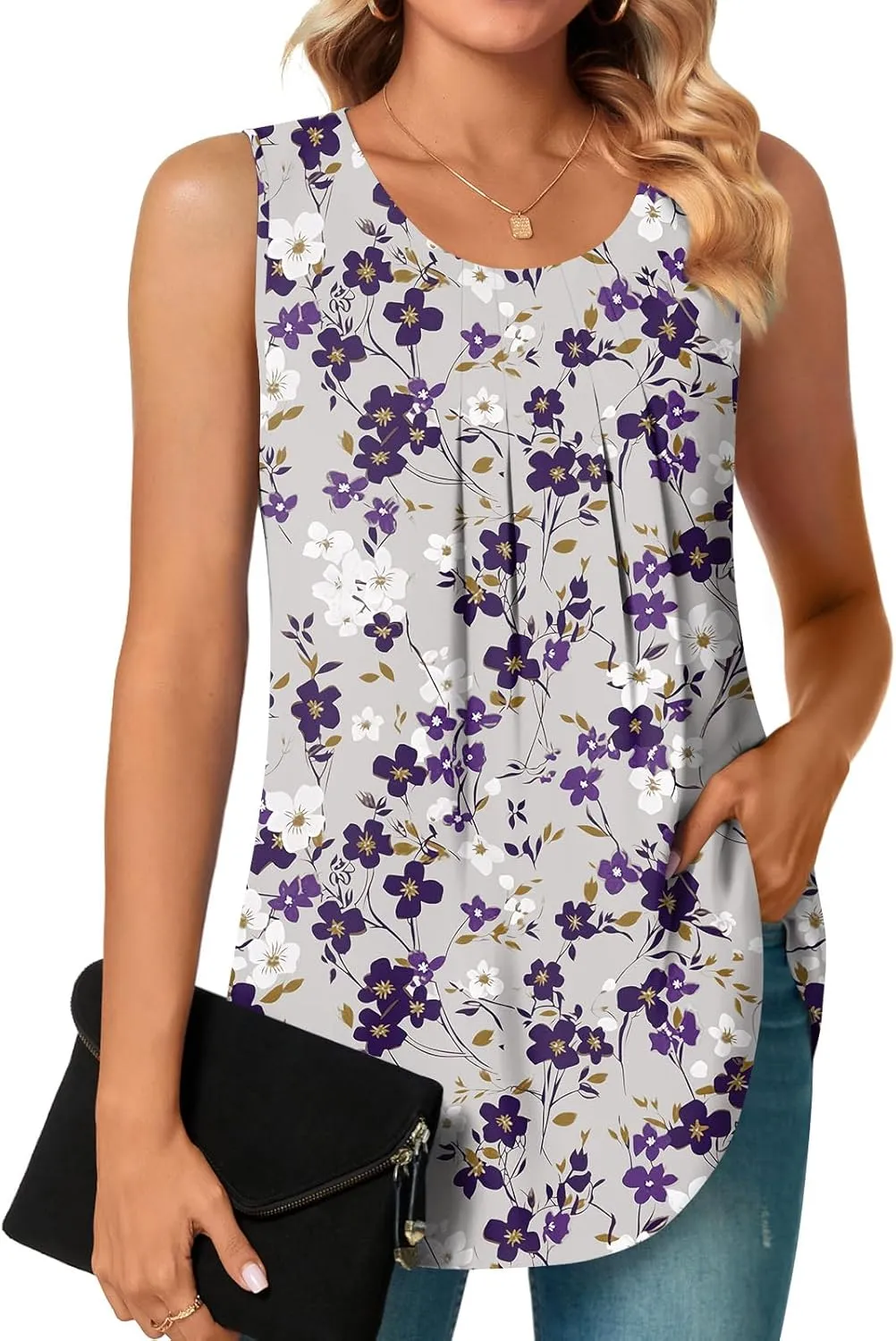 Bestbee Women's Sleeveless Chiffon Blouses Dressy Casual Tank Tops 2025 Summer Crew Neck Tunics Office Cute Work Shirts