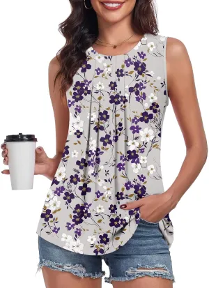 Bestbee Women's Sleeveless Chiffon Blouses Dressy Casual Tank Tops 2025 Summer Crew Neck Tunics Office Cute Work Shirts
