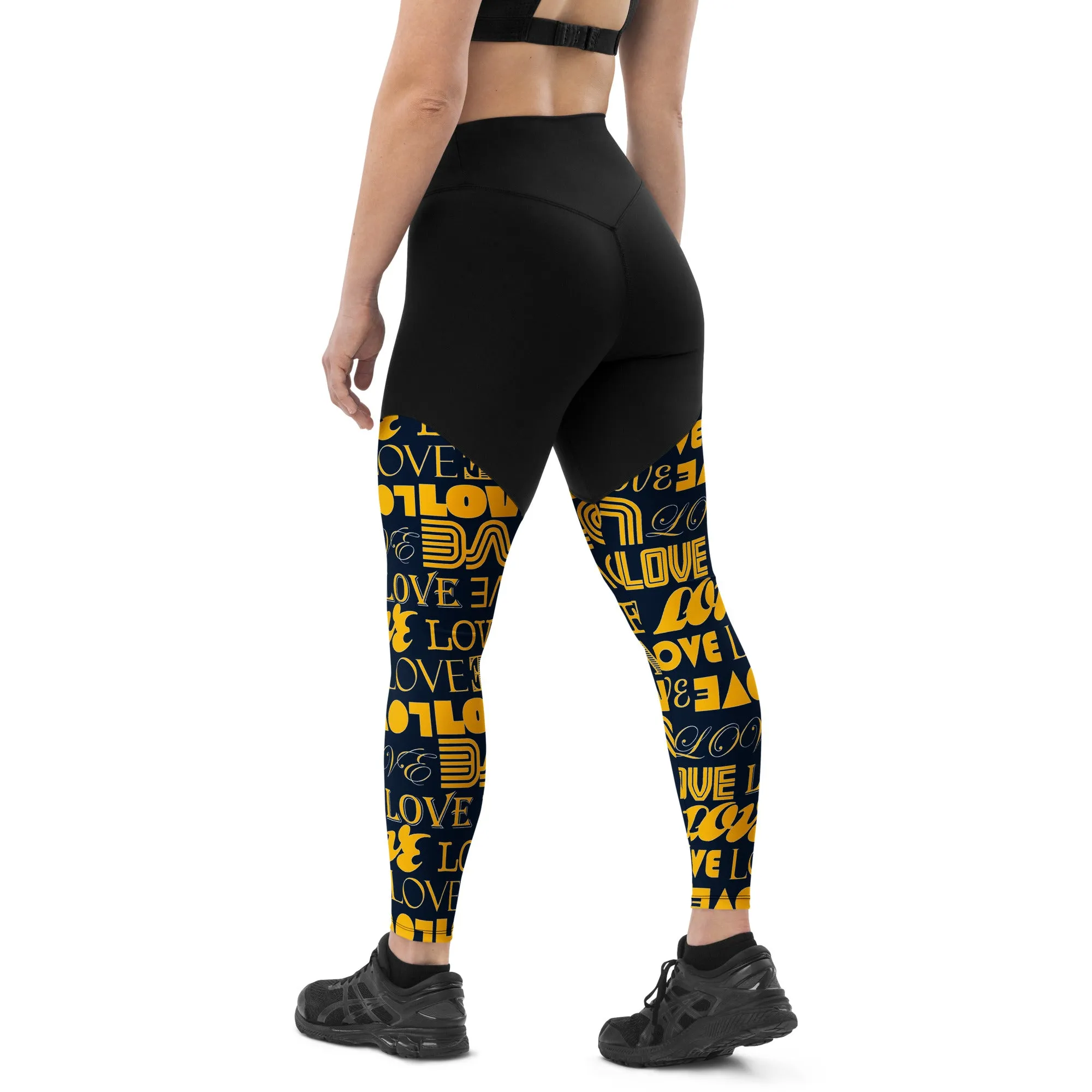 Blue & Gold Love Print Sports Leggings