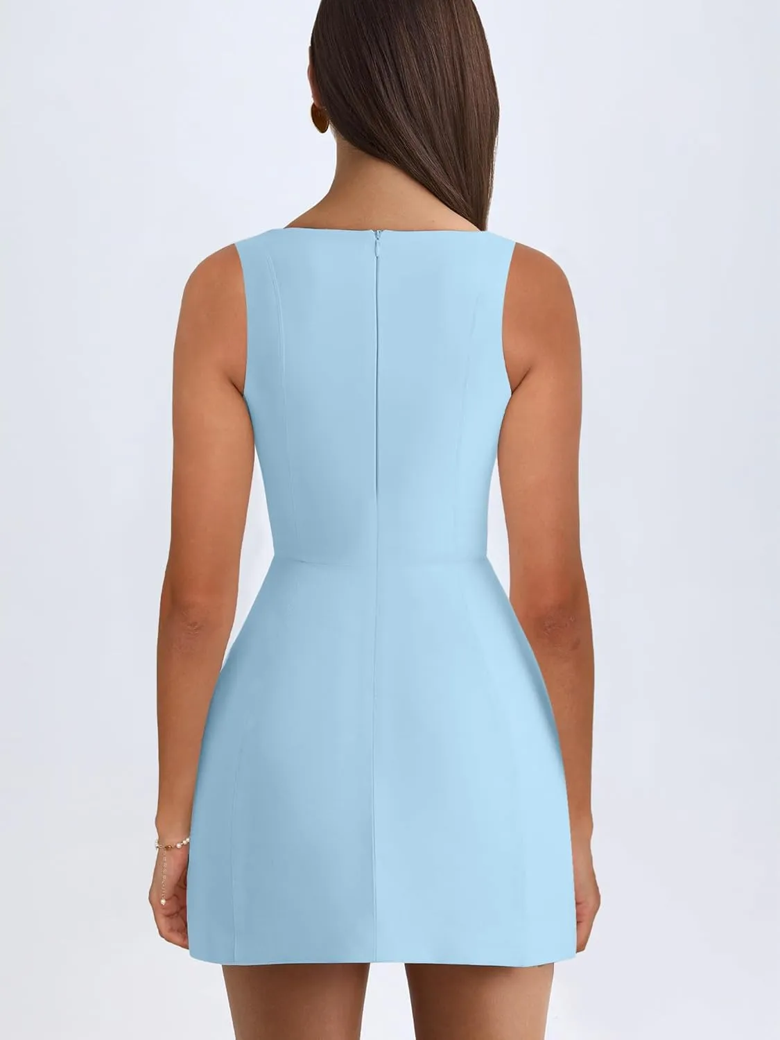 BORIFLORS Women's Sexy Bodycon Corset Mini A Line Dresses Sleeveless Square Neck Party Short Dress