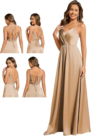 Ever-Pretty Women's Sexy V Neck Satin Sleeveless Multi-Way Backless A-Line Convertible Bridesmaid Dress 02692