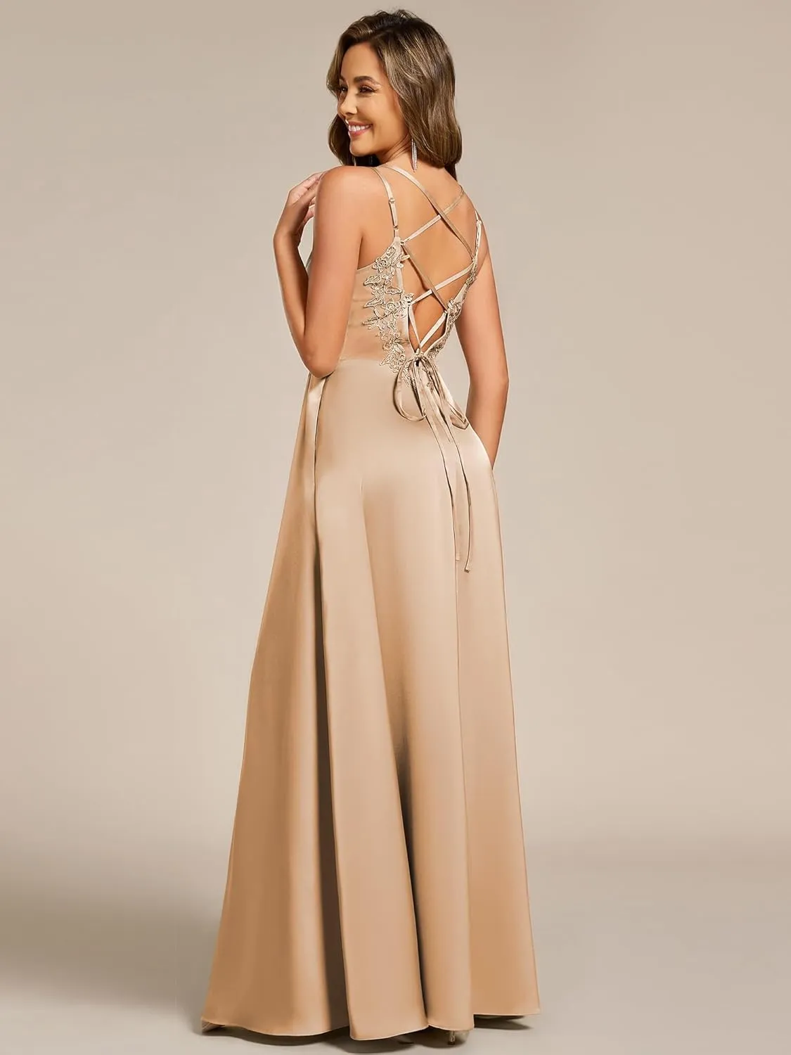 Ever-Pretty Women's Sexy V Neck Satin Sleeveless Multi-Way Backless A-Line Convertible Bridesmaid Dress 02692