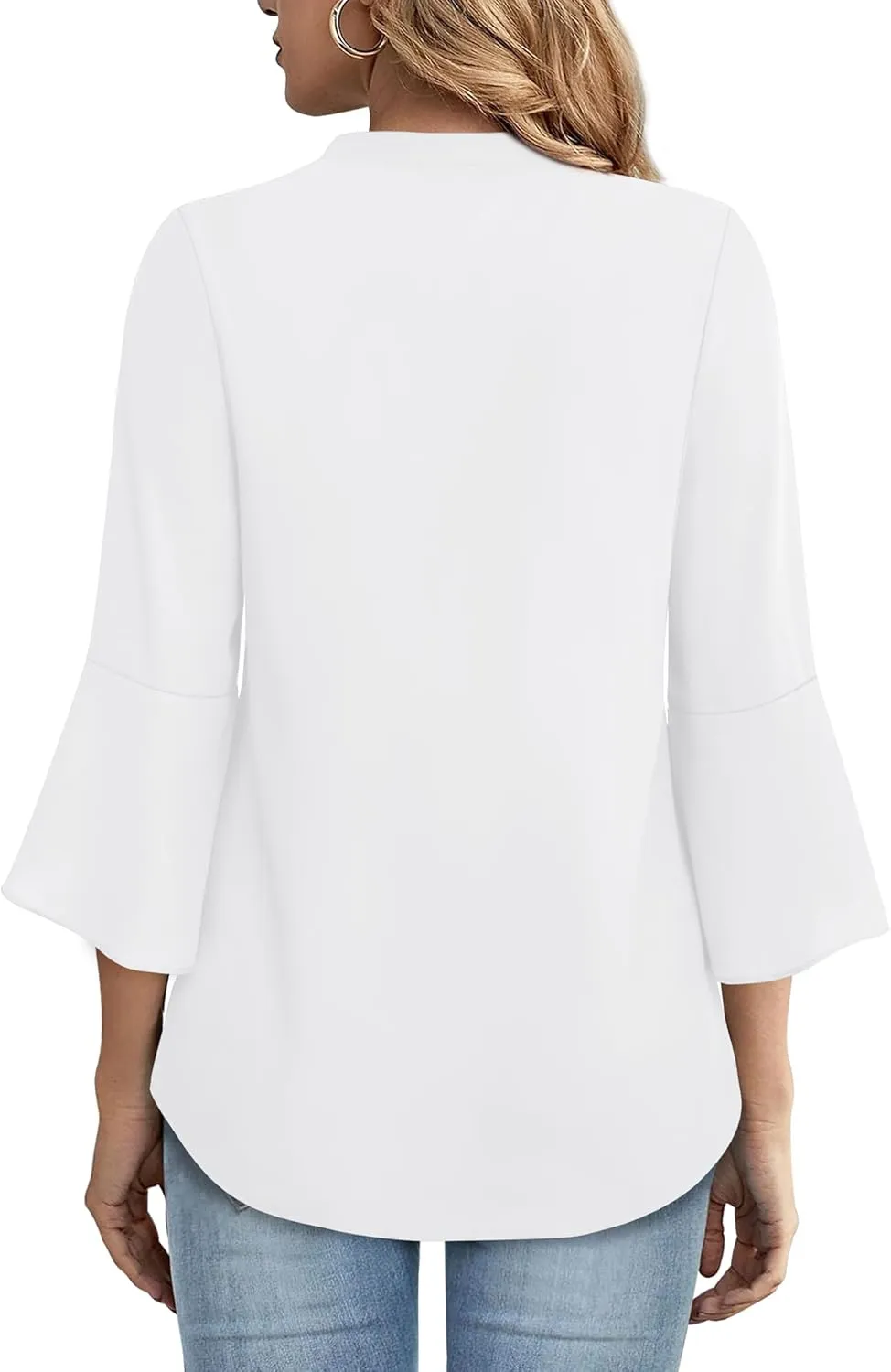 Gaharu Women's Work Blouses Ruffle 3/4 Sleeve Dressy Top V Neck Casual Chiffon Tunic Blouses Business Shirts