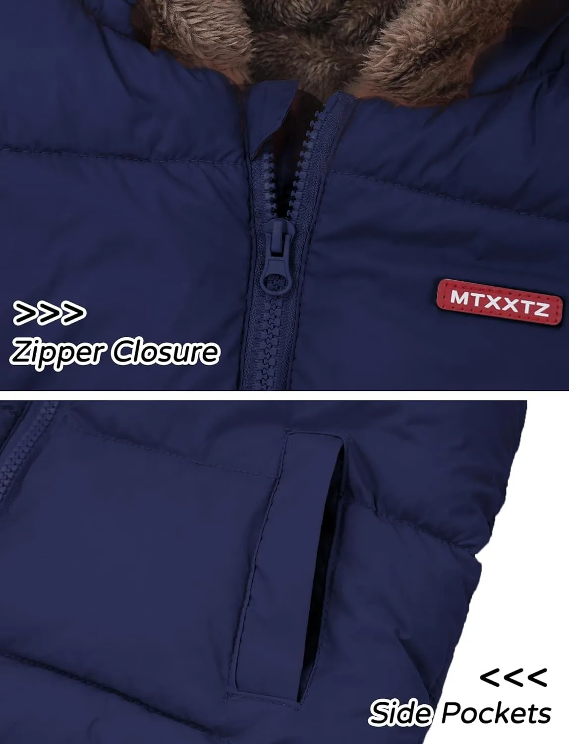 Happy Cherry Toddler Kids Puffer Hooded Vest Down Fleece Lined Jacket Windproof Coat for Winter Fall Spring