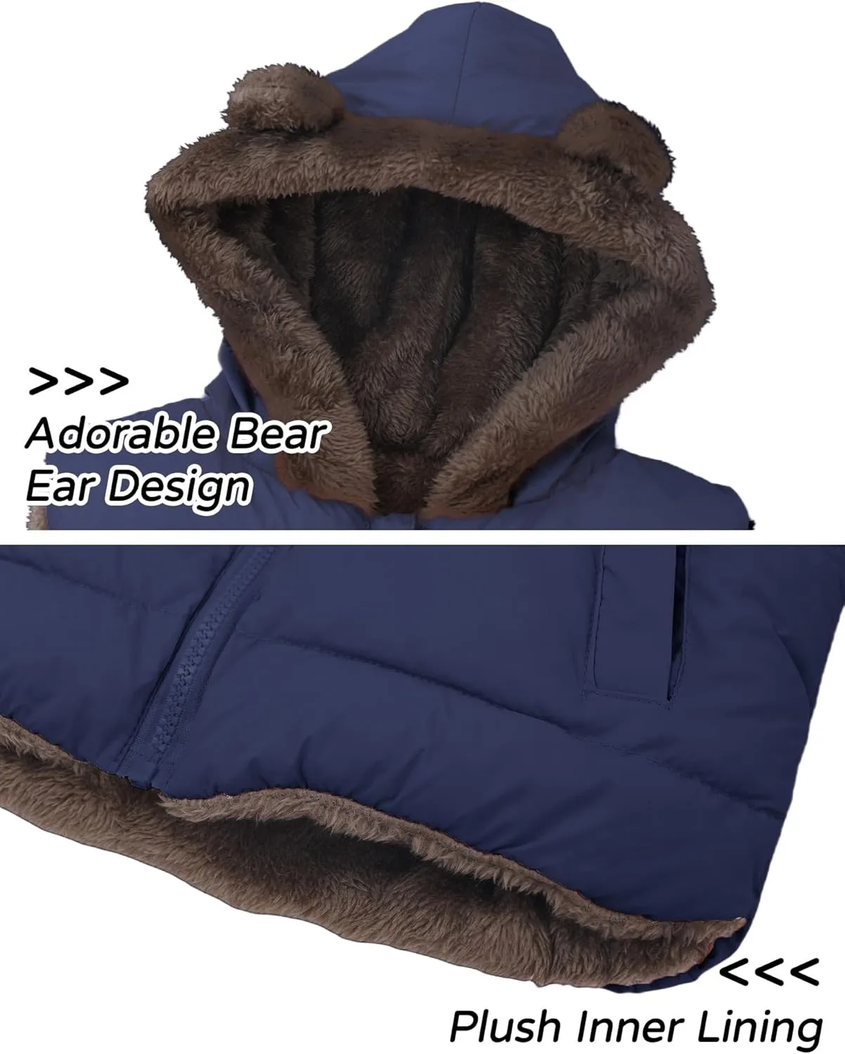 Happy Cherry Toddler Kids Puffer Hooded Vest Down Fleece Lined Jacket Windproof Coat for Winter Fall Spring