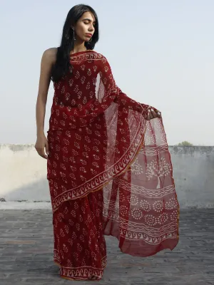 Maroon Ivory Hand Block Printed Chiffon Saree - S031702333