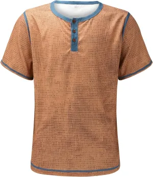 Mens Casual Henley Short Sleeve Shirt Fashion Summer Beach Holiday T-Shirts Lightweight Outdoor Travel Button up Tees