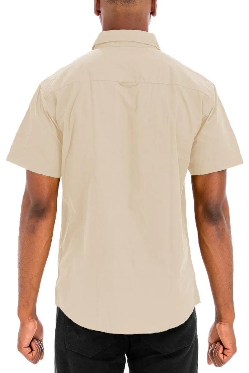 Mens Khaki Two Pocket Button Down Shirt