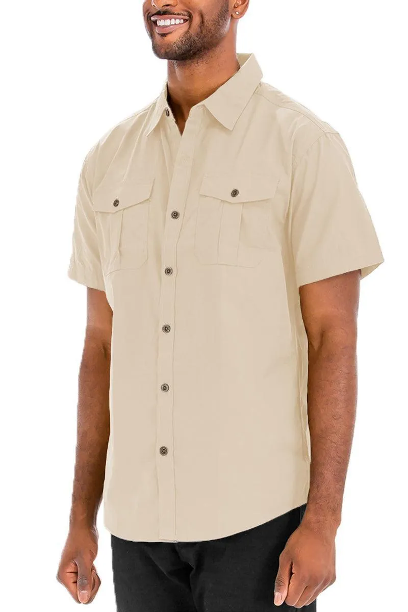 Mens Khaki Two Pocket Button Down Shirt