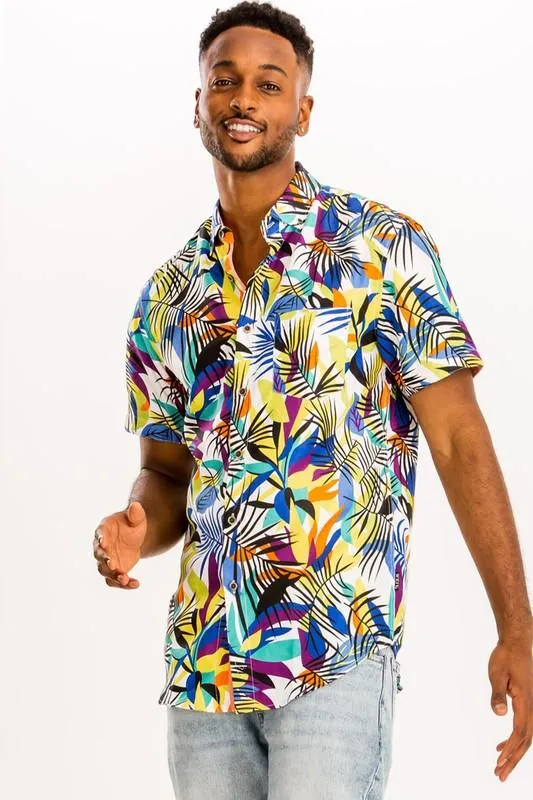 Mens Purple Floral Multi Print Hawaiian Shirt