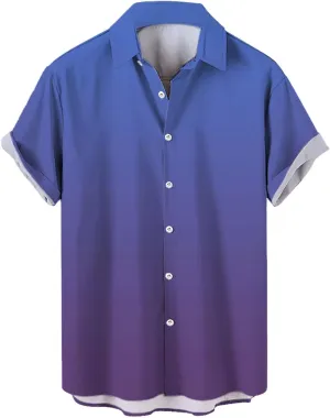 Mens Short Sleeve Button Down Shirts Casual Gradient Collarled T-Shirts Lightweight Summer Hawaiian Beach Hippie Tops