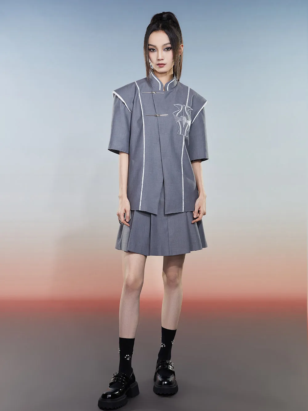 MUKZIN Versatile Gray Slimming Preppy Skirt