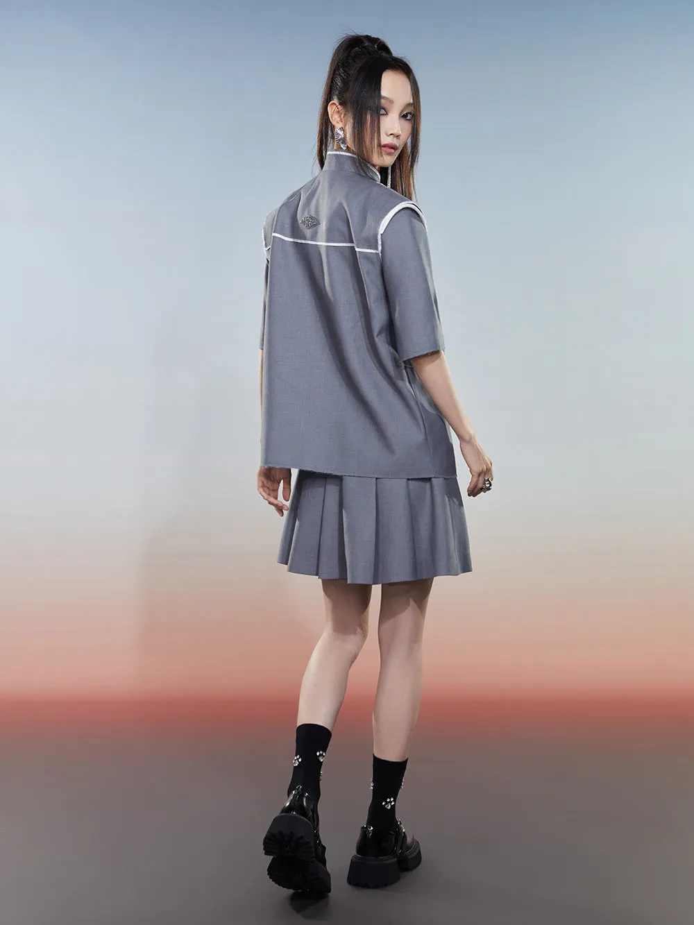 MUKZIN Versatile Gray Slimming Preppy Skirt