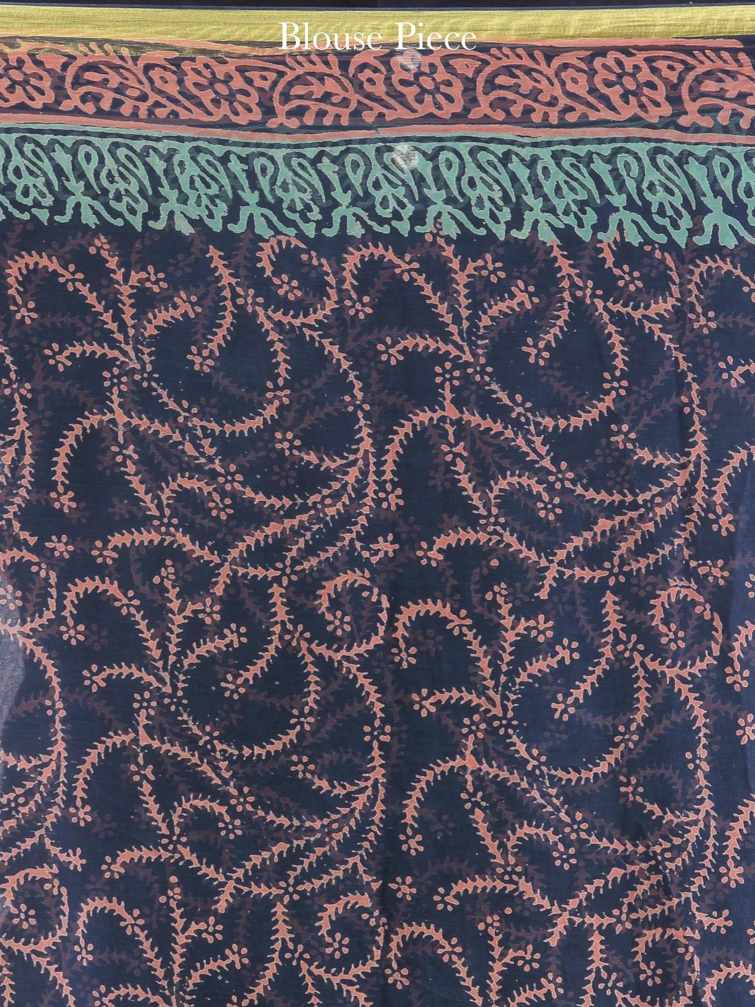 Navy Pink Teal Hand Block Printed Chiffon Saree with Zari Border - S031704600