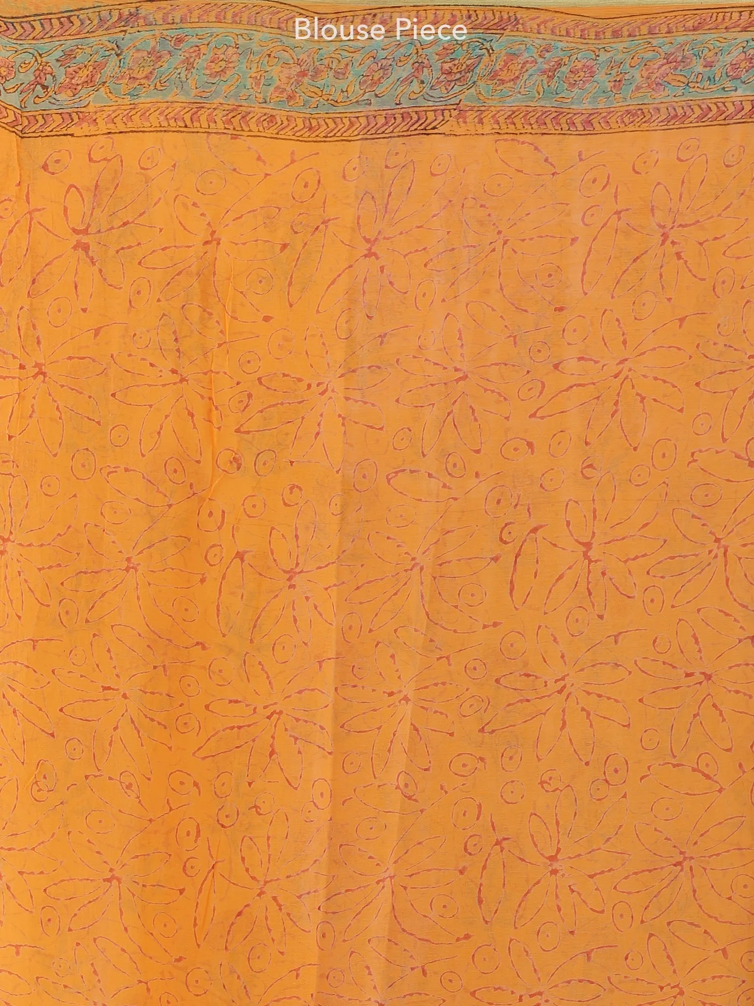 Orange Red Green Hand Block Printed Chiffon Saree with Zari Border - S031703963