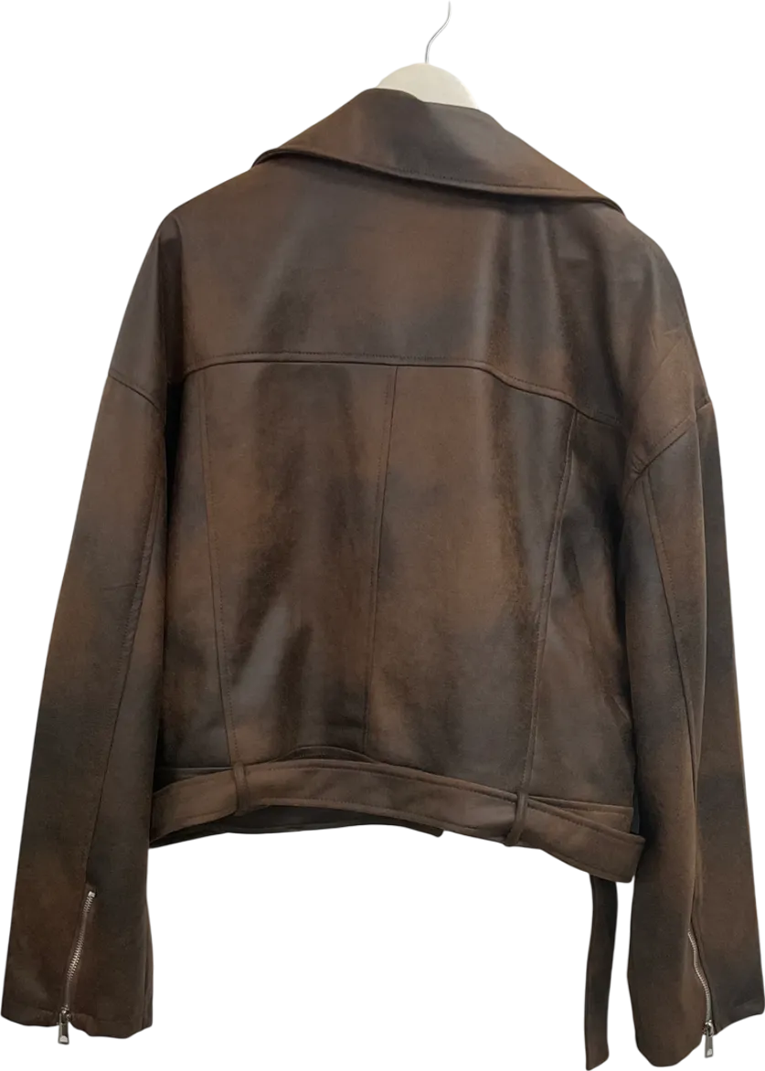 PrettyLittleThing Brown Faux Suede Jacket UK 16