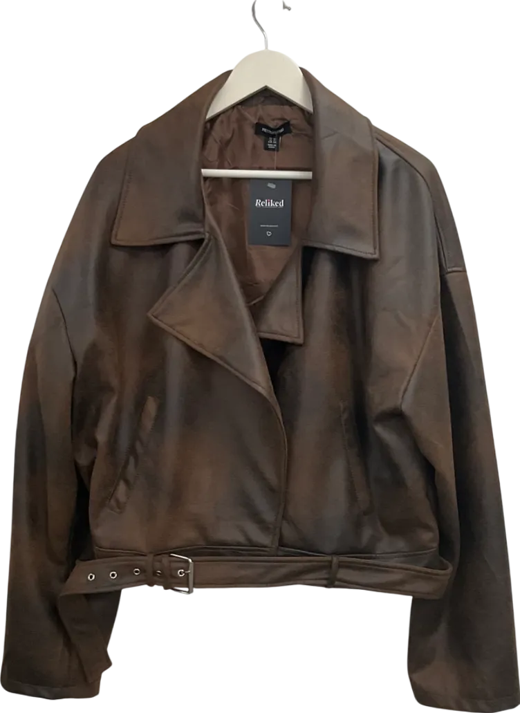 PrettyLittleThing Brown Faux Suede Jacket UK 16