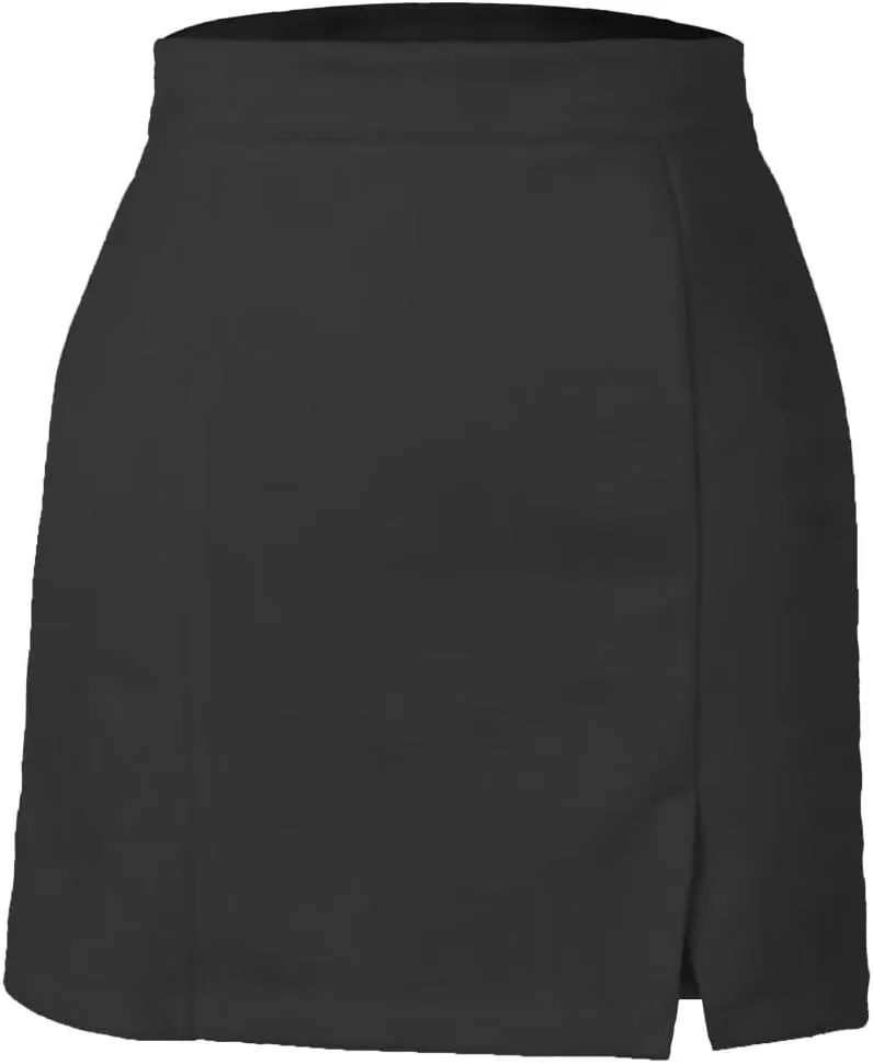 Sheface Women's Faux Suede Wrap Hip Short Skirt High Waist Zipper Side Split A-Line Mini Bodycon Skirt