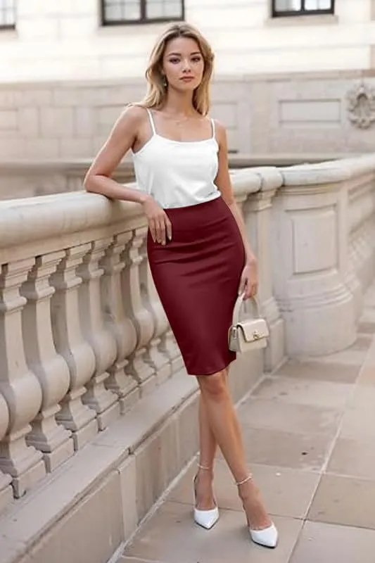 TRENDMALLS Women's High Waist Stretch Below Knee Suit Pencil Skirts for Women