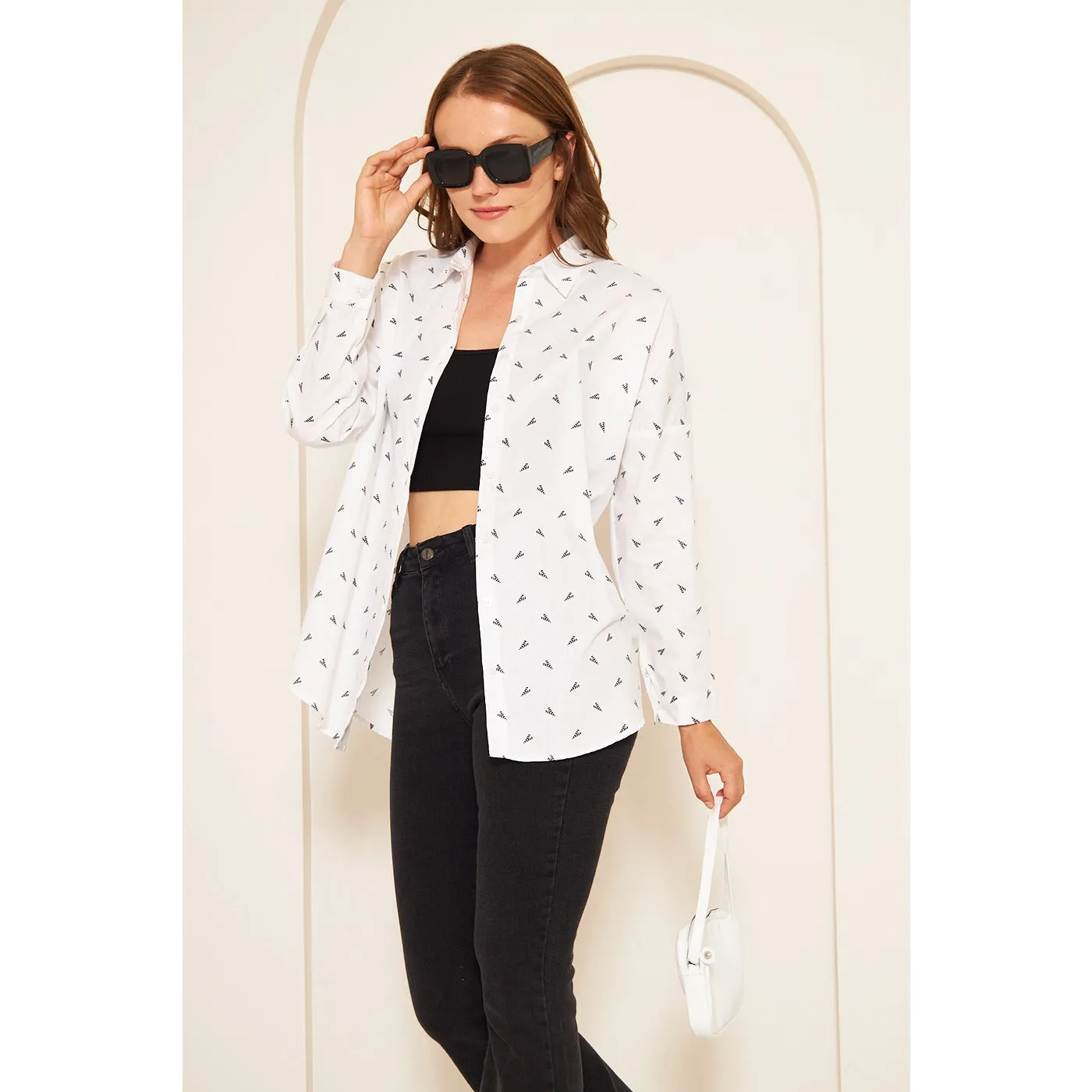 White Patterned Oversized Shirt
