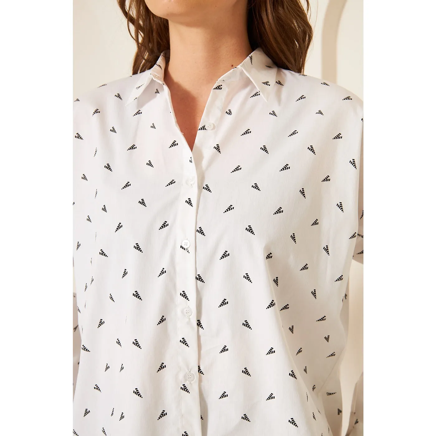 White Patterned Oversized Shirt