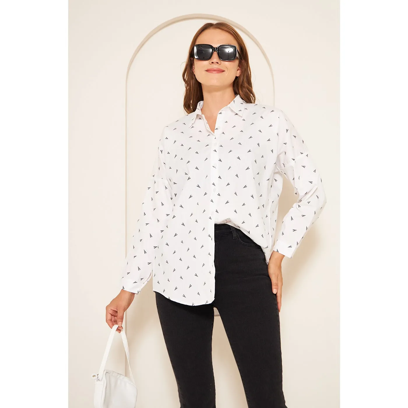 White Patterned Oversized Shirt