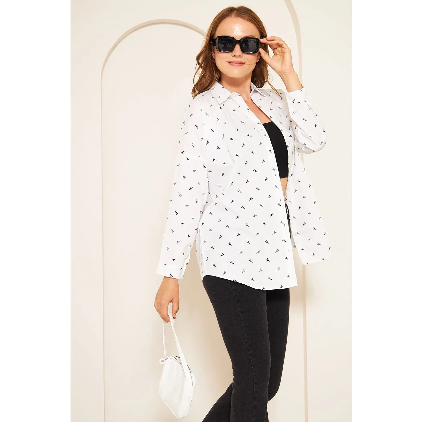 White Patterned Oversized Shirt