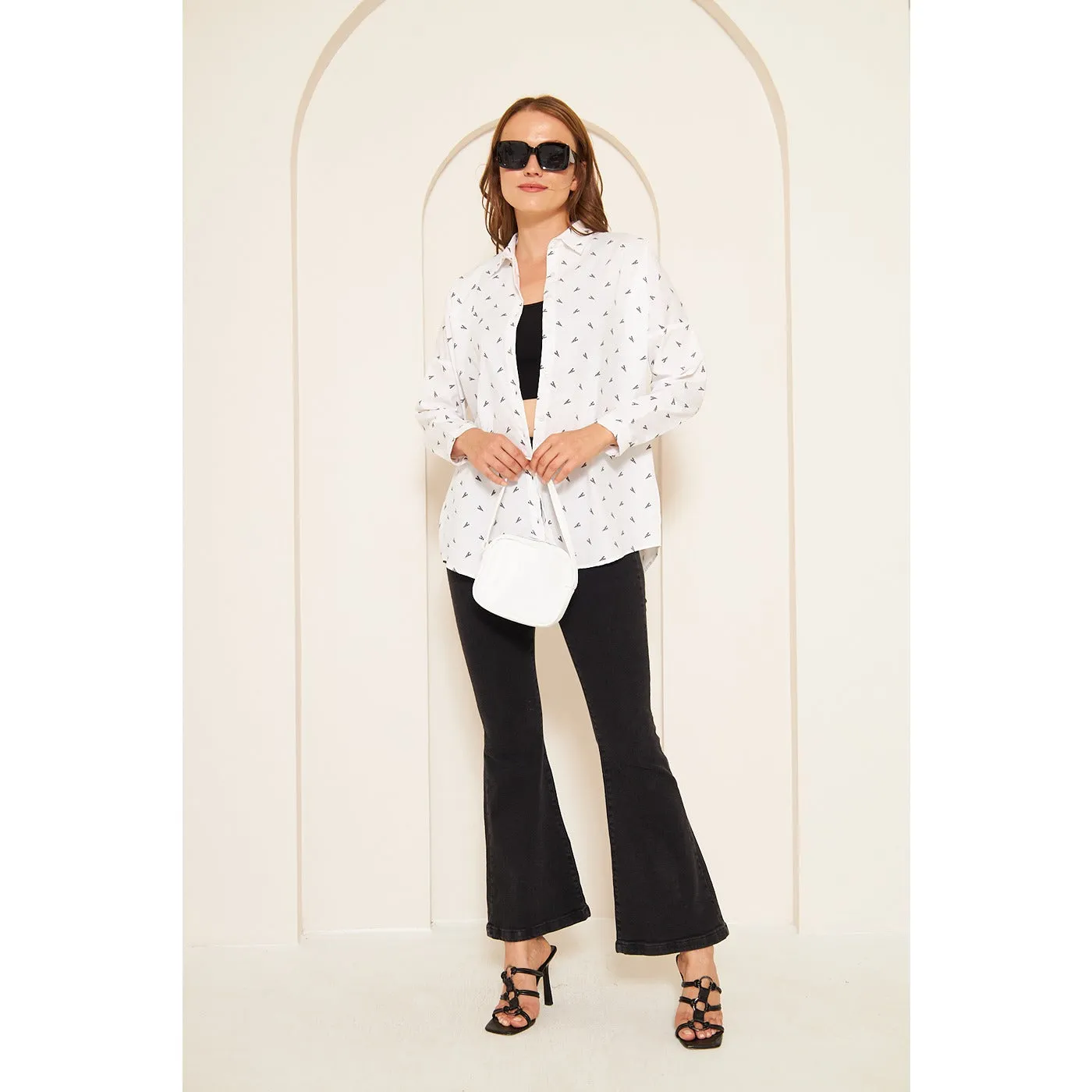 White Patterned Oversized Shirt