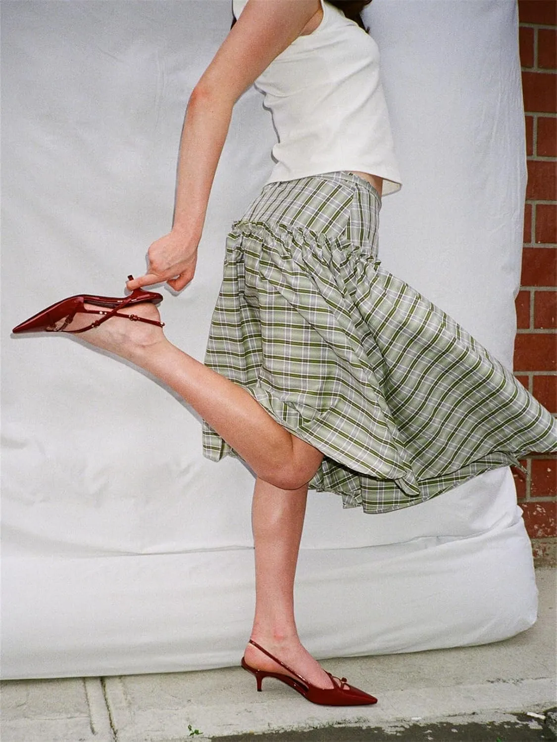 Women Plaid Maxi Skirts Y2K High Waist Vintage A-Line Pleated Gingham Academia Style Pleated Midi Skirts