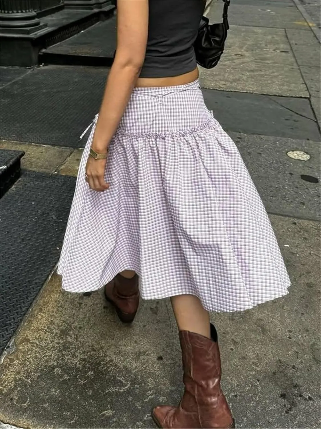 Women Plaid Maxi Skirts Y2K High Waist Vintage A-Line Pleated Gingham Academia Style Pleated Midi Skirts