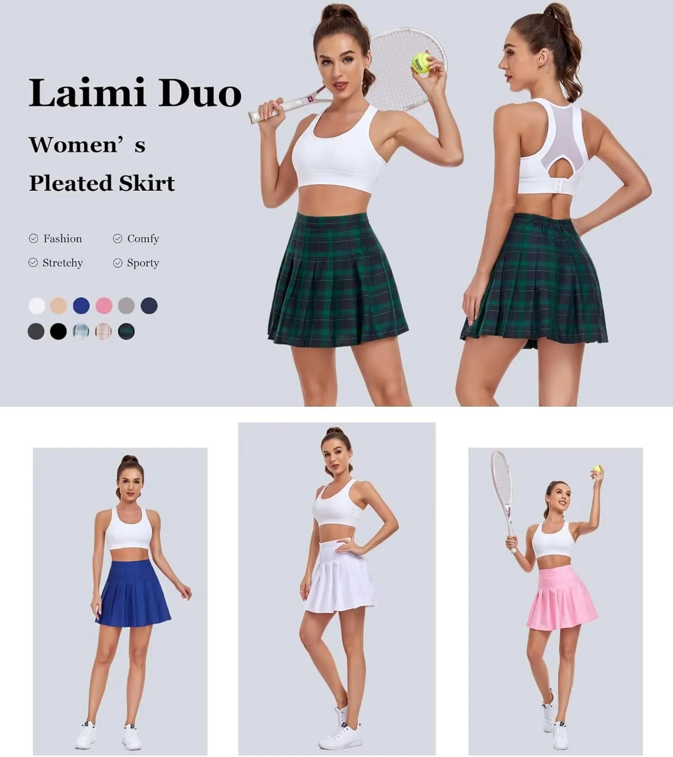 Women Pleated Skirt Tennis Golf Skorts with Lining Shorts Athletic Pleated Skirts for Women