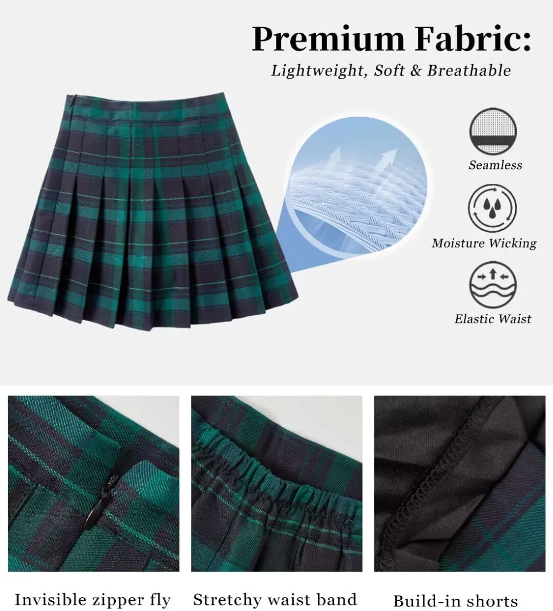 Women Pleated Skirt Tennis Golf Skorts with Lining Shorts Athletic Pleated Skirts for Women