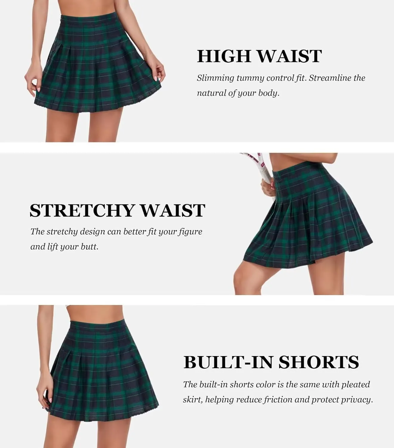 Women Pleated Skirt Tennis Golf Skorts with Lining Shorts Athletic Pleated Skirts for Women