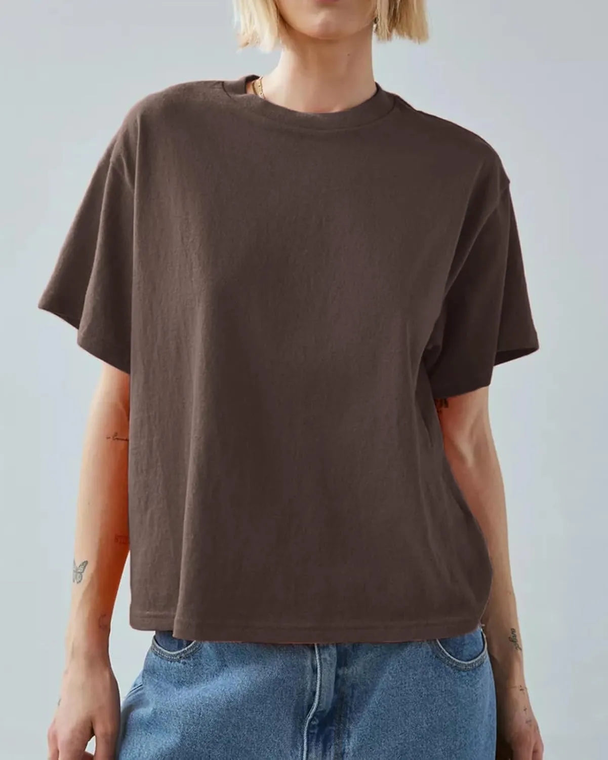 Women's Essentials Crewneck Short Sleeve T-Shirts Casual Boxy Tee Summer Tops Relaxed Fit