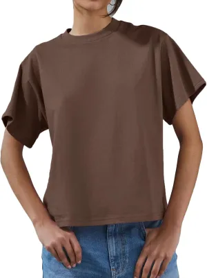 Women's Essentials Crewneck Short Sleeve T-Shirts Casual Boxy Tee Summer Tops Relaxed Fit