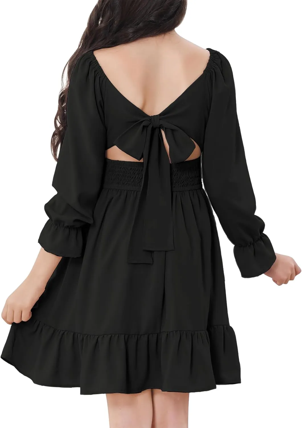 Zando Girls Dresses Long Sleeve Junior Dresses Back Tie Spring Dress for Girls 6-16 Years